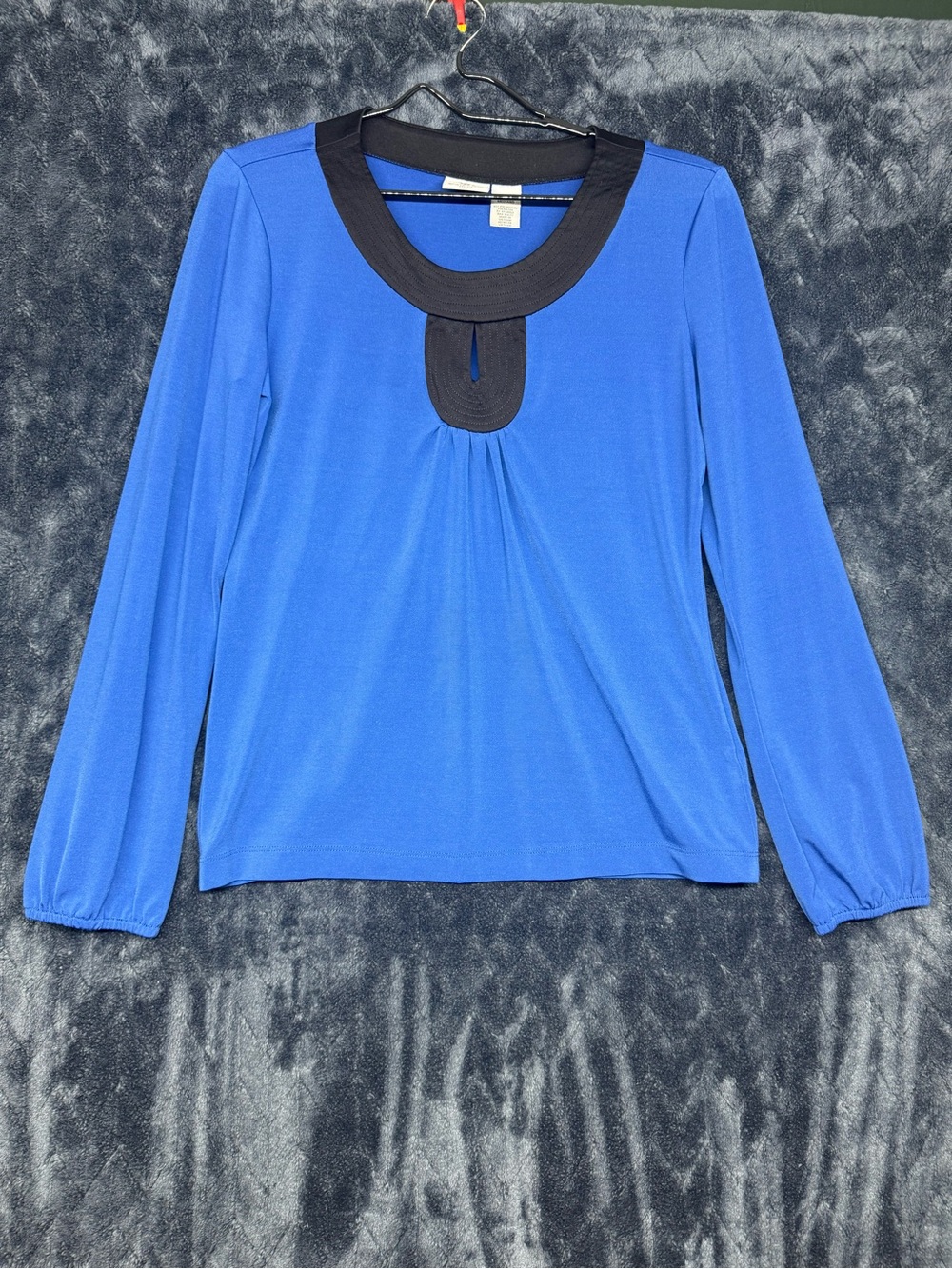Worthington Royal Blue Long-Sleeve Top with Black Keyhole Trim
